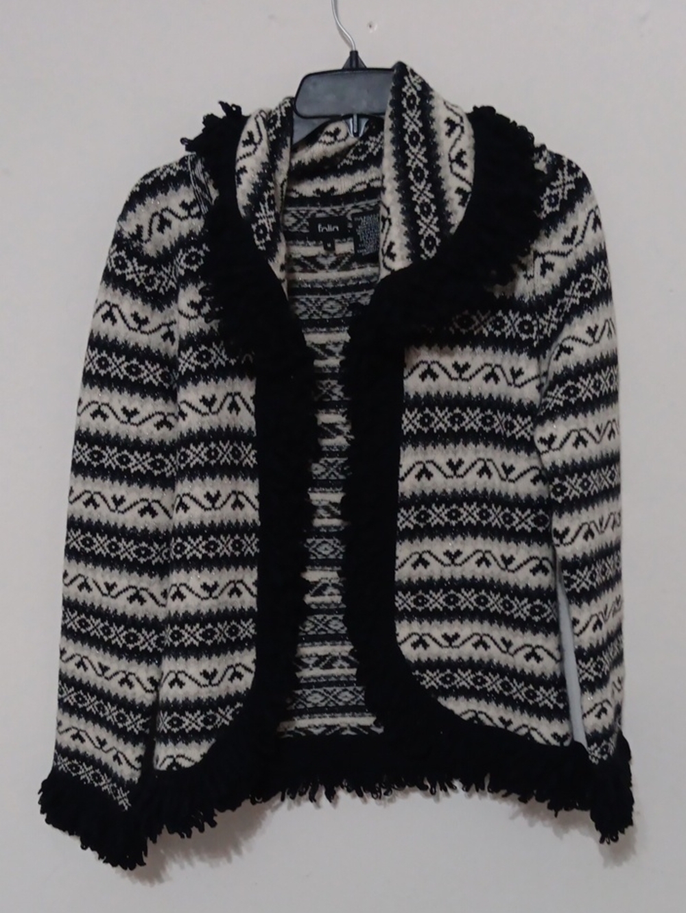 Black & White Fair Isle Fringe Jacket